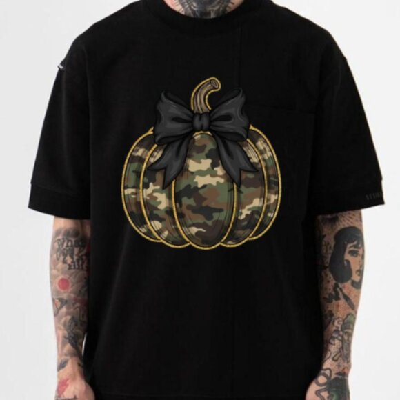 Tops - Camo Pumpkin Glitter Shirt, Coquette Fall Pumpkin Shirt